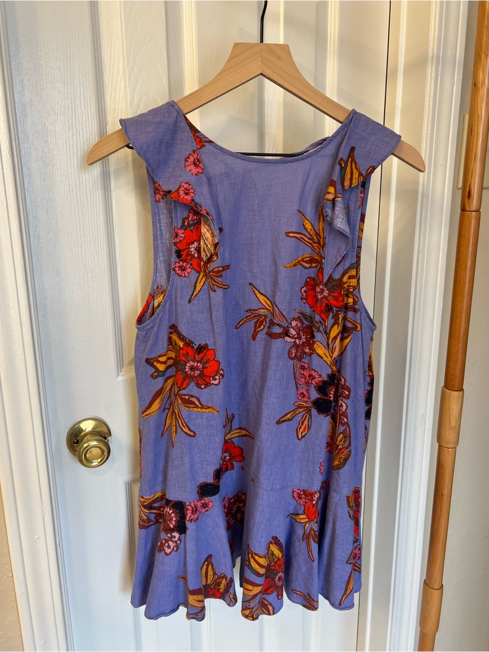 Free People Lavender Floral Mini Dress with Red & Yellow Accents